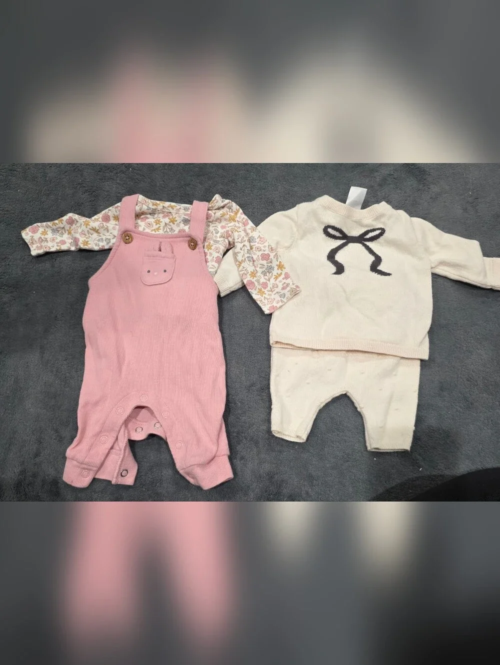 Carter's Baby Pink Corduroy Overalls & Bow Outfit